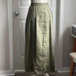 Woolrich Full Length Side Slits Linen Skirt Olive Green Size Large